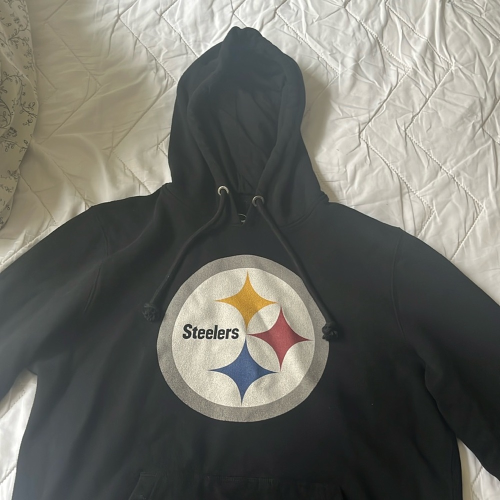 47 Brand Black Pittsburgh Steelers Hoodie with Yellow Red Blue Logo